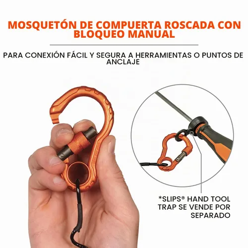 Vista 3 de Cordón para herramientas en espiral con extremo de bucle y mosquetón, capacidad de peso de la herramienta 2 libras, Ergodyne Squids 3156, negro