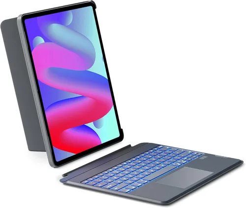 Vista 11 de Inateck Funda para iPad de 11ª/10ª generación con teclado, funda de teclado desmontable con retroiluminación de 7 colores y panel táctil para iPad