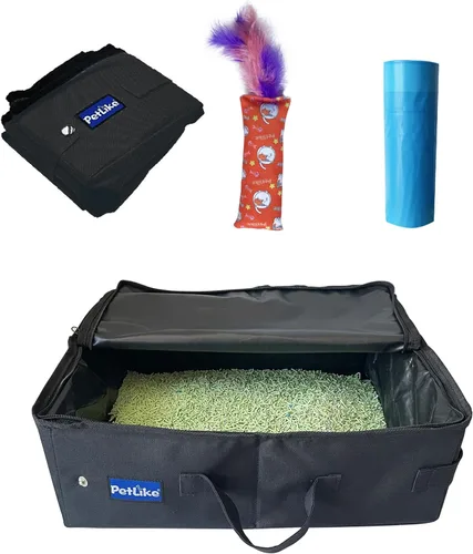 Vista 14 de PetLike Caja de arena de viaje para gatos, caja de arena portátil a prueba de fugas, bandeja de inodoro plegable para gatos pequeños y medianos