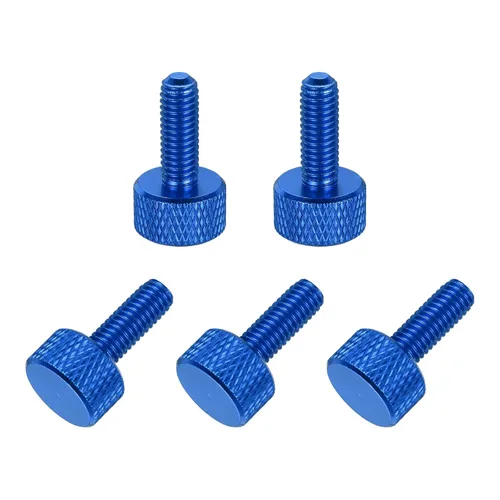 Vista 20 de MECCANIXITY 5 piezas M6x14mm Tornillos de pulgar estriado de cabeza plana, pernos de rosca completa de aleación de aluminio sólido para carcasas