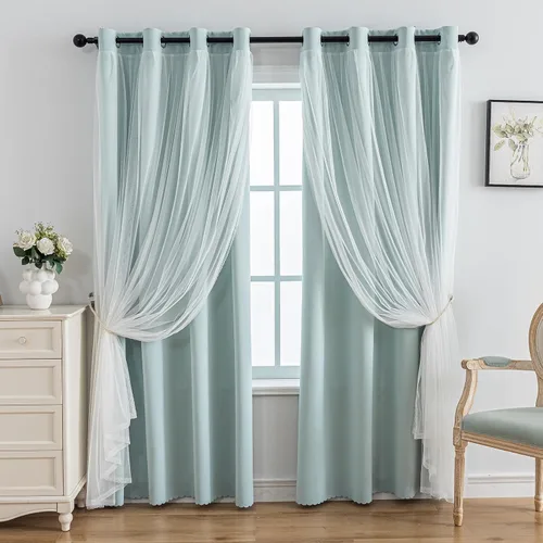 Vista 10 de Anytime Cortinas opacas y transparentes para ventana, par de paneles de cortinas lisas con ojales en la parte superior, 35 pulgadas de ancho x 63