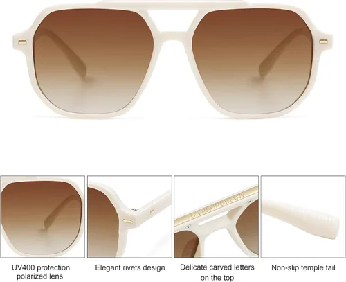 Vista 4 de SOJOS Gafas de sol polarizadas estilo aviador retro de moda para hombres y mujeres, estilo vintage de los años 70, marco cuadrado elegante SJ2283
