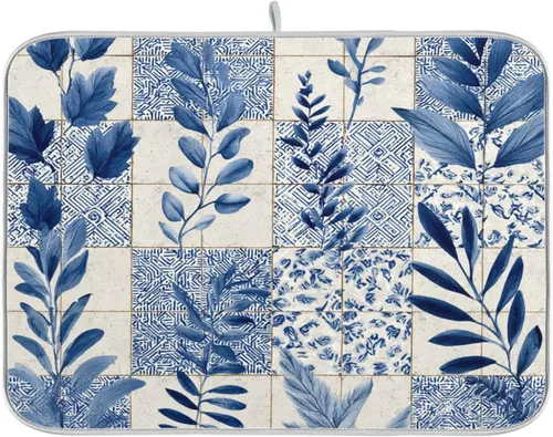 Vista 42 de Tapete de secado de platos de primavera naranja con flor de amapola para encimera de cocina, tapete escurridor absorbente de microfibra, tapete