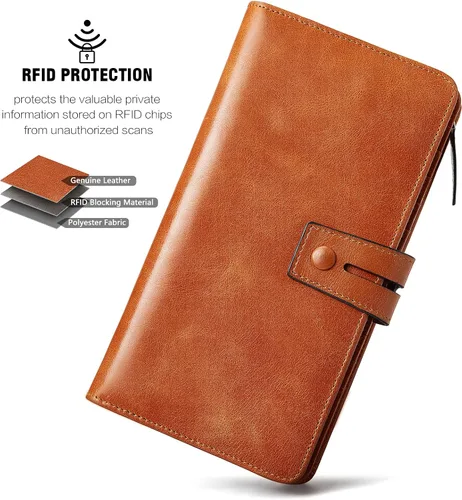 Vista 5 de BOSTANTEN Carteras de cuero para mujer con bloqueo RFID de gran capacidad tarjetero triple para mujer