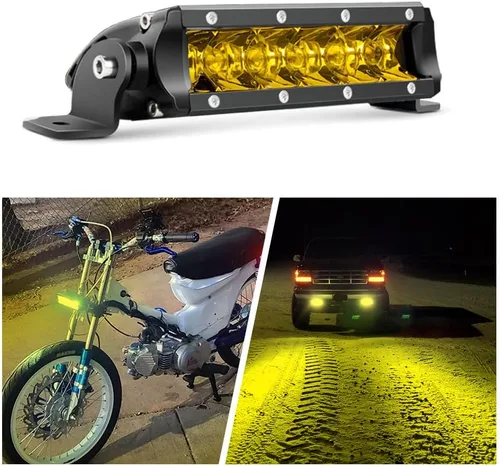 Vista 9 de Chelhead Barra de luz LED delgada, barra de luz de 7 pulgadas, haz de inundación, luz antiniebla amarilla, fila única, 30 W, 3600 lm, barra de faros