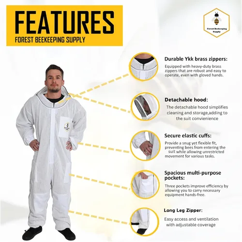 Vista 3 de Traje de abeja ventilado de 3 capas, kit de traje de apicultor con velo de esgrima desmontable y guantes de abeja (2XL)