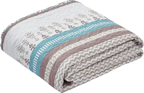 Vista 4 de All American Collection Juego de colcha reversible de 2 piezas con estampado floral, color marrón y turquesa, tamaño individual