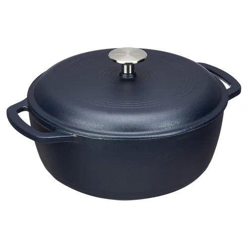 Vista 18 de Amazon Basics Olla de horno holandés de hierro fundido con tapa, esmaltada, redonda, doble asa, resistente, pequeña, 4.3 cuartos de galón, azul