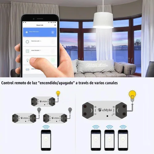 Vista 4 de Interruptor inteligente WiFi eMylo Interruptor de luz de relé inalámbrico, módulo de control remoto Tuya, interruptor temporizador de automatización