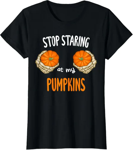 Vista 23 de Stop Staring at My Pumpkins for Hot Witches, camiseta de brasier de Halloween, Negro