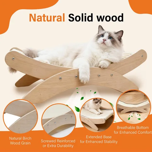 Vista 2 de Cama rascador de sisal extra grande para gatos de interior, poste rascador natural de 25 pulgadas para gatos con hamaca resistente marco de madera