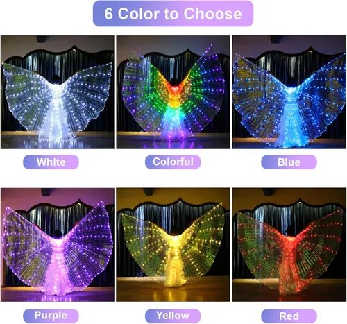 Vista 6 de Ragyzity Alas LED Isis iluminan alas que brillan para danza del vientre, alas de mariposa LED para Halloween Navidad