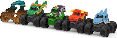 Vista 4 de Monster Jam, Mini camiones monstruo coleccionables oficiales, paquete de 5 con 1 camión misterioso, escala 1:87