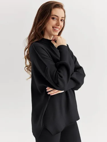 Vista 3 de LILLUSORY Conjunto de 2 piezas para mujer, sudadera de punto de gran tamaño, pantalones de pierna ancha, conjunto de descanso