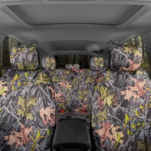 Vista 2 de BDK - Juego completo de fundas para asientos de camuflaje para auto con tapetes – Juego completo de protección interior, patrón de camuflaje Juego