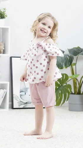 Vista 4 de Hipea Ropa de verano para bebés y niñas pequeñas camisola con volantes lunares y pantalones cortos casuales ropa para recién nacida