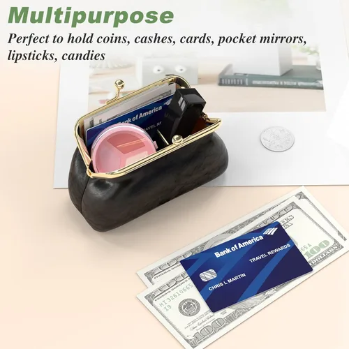 Vista 6 de Monedero pequeño, monedero de piel sintética, monedero con cierre, monedero de automóvil para mujeres, hombres, niños y niñas, Negro -, Moda