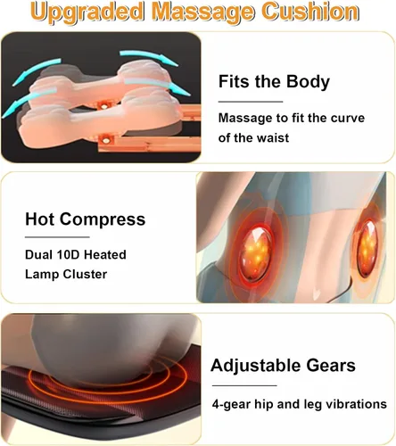 Vista 8 de Masajeador de espalda Shiatsu con calor, cojín de masaje eléctrico para el cuerpo Negro