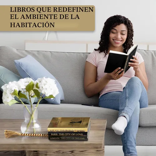 Vista 8 de SIMPLIFY ASTHETIC - Juego de 3 libros decorativos con cuentas de guirnalda dorada - Libros decorativos para mesa de café, decoración del hogar