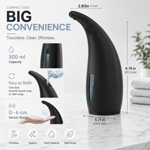 Vista 3 de Dispensador automático de jabón líquido, 4 niveles, 10oz Recargable - negro