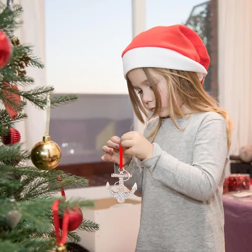 Vista 3 de WaaHome Adorno náutico de Navidad de ancla plateada 2025 – Ancla de metal azul marino recuerdo, adornos de árbol de Navidad, decoraciones, adornos