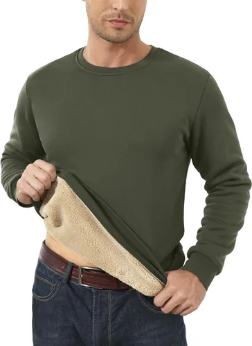 Vista 6 de MAGCOMSEN Sudaderas con forro de sherpa para hombre, sudadera básica de invierno con cuello redondo