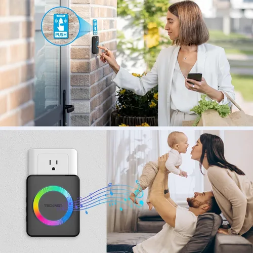 Vista 7 de TECKNET Timbres Inalámbricos para el Hogar, IP65 Impermeable 1,300 Pies 120dB Timbre de Puerta Inalámbrico para Aula con 60 Melodías y 5 Niveles