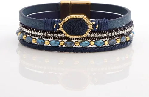 Vista 5 de Jewbelet - Pulsera de cuero estilo bohemio con cuentas de cristal con cierre de joyería para mujer