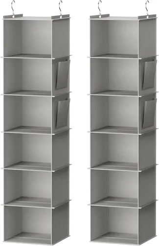 Vista 15 de YOUDENOVA - Organizador colgante para clóset con 6 estantes de almacenamiento con bolsillos laterales, beige