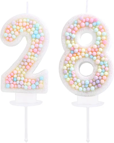 Vista 32 de Vela de Cumpleaños Número 0 Macarrón con Purpurina 3D Número 0 Vela Adorno para Pastel para Cumpleaños Boda Aniversario Fiesta Temática Dulce Pastel