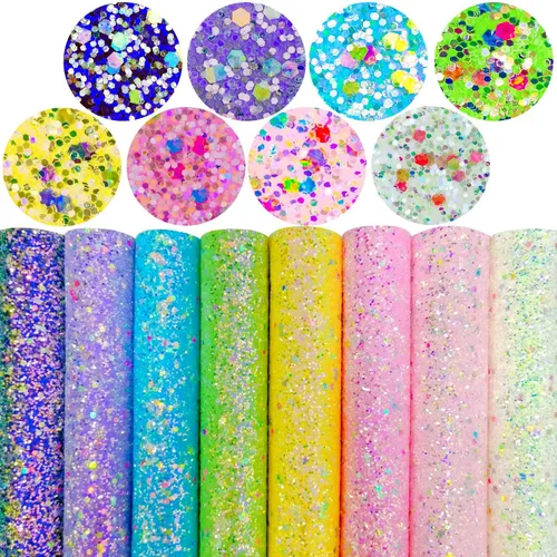 Vista 9 de Sábanas de piel sintética con estampado de copos de nieve de Navidad, 8 x 12 pulgadas, tela brillante con purpurina fina para lazos, manualidades