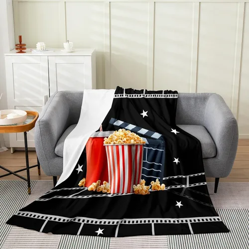 Vista 21 de Feelyou Manta de felpa para cine, manta de franela con patrón de palomitas de maíz para niños, niñas, adolescentes, póster de cine para todas