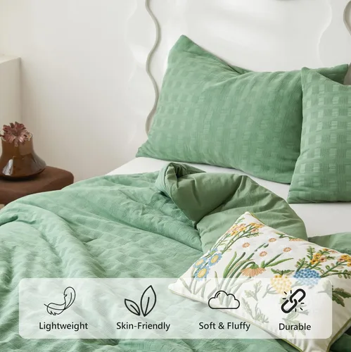 Vista 3 de Simple&Opulence Juego de edredón 100% algodón tejido gofre, juego de ropa de cama de 3 piezas (1 edredón y 2 fundas de almohada), ligero, suave