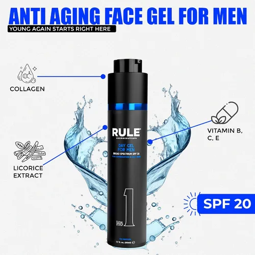 Vista 7 de No.1 Day Gel para hombres, hidratante facial antienvejecimiento 10 en 1 para reducir las arrugas, SPF 20, colágeno, vitaminas B, C y E, combinación