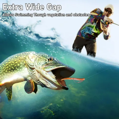 Vista 7 de Dr.Fish Paquete de 15 ganchos EWG ponderados con gusano pesado, anzuelos para natación, pesca de lubina, espacio extra ancho para Texas Rig Carolina