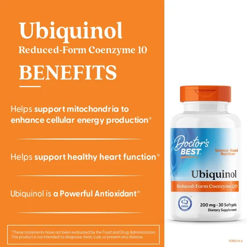 Vista 4 de Doctor's Best Kaneka Ubiquinol Suplemento de 200 mg para hombres y mujeres, forma reducida CoQ10, coenzima Q10 200mg para antioxidantes y apoyo a