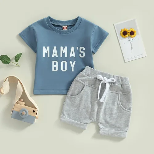 Vista 2 de Ropa de verano para bebé, niño, camiseta de manga corta, con cordón, conjunto de 2 piezas, trajes casuales para bebés