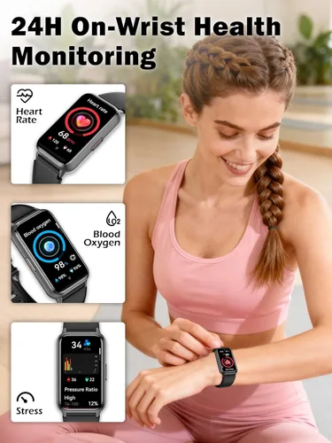 Vista 2 de KPEP AMOLED Fitness Watches for Women Men with Stress Blood Oxygen Heart Rate Monitor Sleep Tracking 110+ Sport Modes Fitness Tracker Watch Calorie