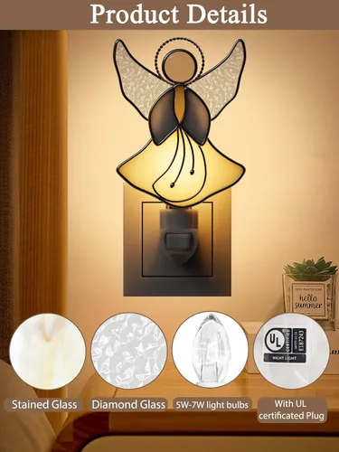 Vista 7 de Luz nocturna de ángel amarillo volador, luces de ángel de colores enchufables a la pared, luz nocturna brillante de ángel bebé, regalo