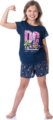 Vista 2 de DC Comics - Conjunto de pijama para dormir con personajes de Super Hero para niñas, Azul Patchwork