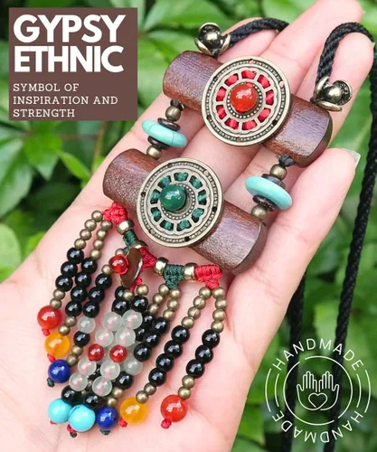 Vista 4 de DREMINOVA - Collares de cuentas bohemios para mujer, con colgante largo, cuentas de madera de piedra, collar de madera hecho a mano para mujer