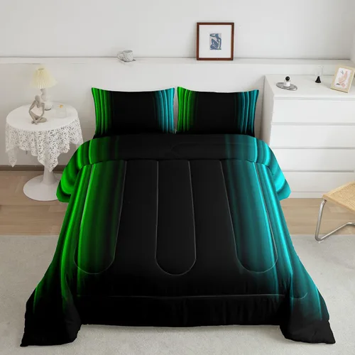 Vista 14 de Feelyou Juego de edredón geométrico degradado para adolescentes, tamaño individual, para niños y mujeres, azul, rojo y negro, juego de ropa de cama