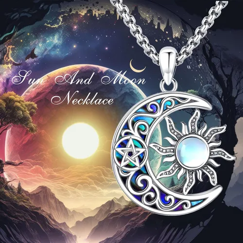 Vista 199 de Collar de pentagrama de plata de ley con triple luna, diosa celta, nudo celta, nudo de brujas, Ankh, sol y luna, Hécate, lilith, Santa Muerte