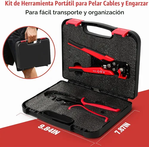 Vista 5 de Kuject Kit de pelacables y herramienta de crimpado, 3 en 1 autoajustable para pelar cables de 10-24 AWG con juego de herramientas de crimpado