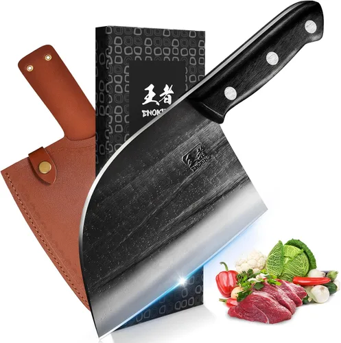 Vista 15 de ENOKING Cuchillo de carnicero de 5.7 pulgadas, cuchillo forjado a mano resistente para huesos con mango de madera, cuchillo de carnicero de espiga