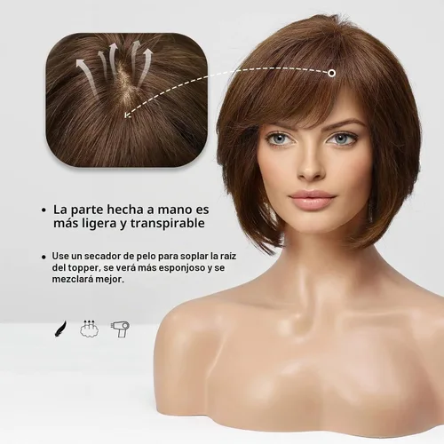 Vista 3 de EMMOR Peluca de encaje frontal atada a mano, pelucas de cabello 100% humano para mujer, peluca natural en capas, estilo ondulado diferente