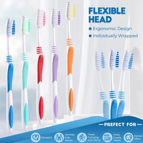 Vista 3 de CHENGU 150 cepillos de dientes envueltos individualmente, cepillo de dientes manual desechable de viaje, cepillo de dientes de cerdas suaves
