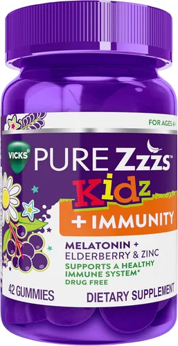 Vista 9 de Pure Zzzs Kidz + Immunity de Vicks, Gomitas de melatonina para dormir para niños y niños, zinc para apoyo inmunológico, melatonina en dosis bajas