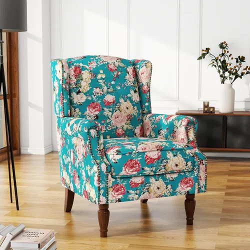Vista 53 de High Back Accent Chair, Fabric Upholstered Armchair Wingback Chair for Living Room, Comfy Bedroom Reading Seat with Solid Wood Legs, Beige