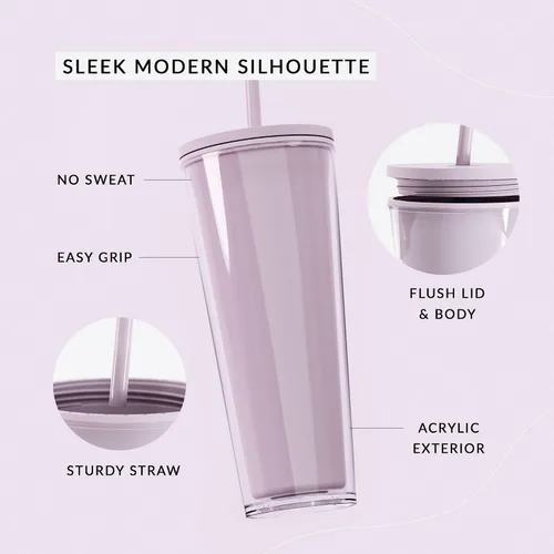 Vista 2 de Vaso de Acrílico Clásico Maars con Tapa y Pajita Vasos Aislados Premium de 24 onzas para Café Helado, Vasos de Plástico Reutilizables de Doble